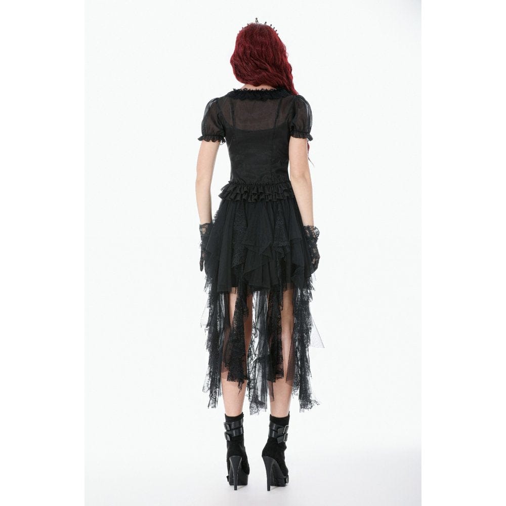 Darkinlove Women's Gothic Sheer Layered Ruffled Puff Short Sleeved Shirt