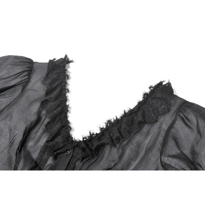 Darkinlove Women's Gothic Sheer Layered Ruffled Puff Short Sleeved Shirt
