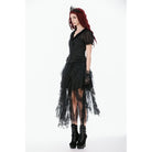 Darkinlove Women's Gothic Sheer Layered Ruffled Puff Short Sleeved Shirt