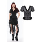 Darkinlove Women's Gothic Sheer Layered Ruffled Puff Short Sleeved Shirt