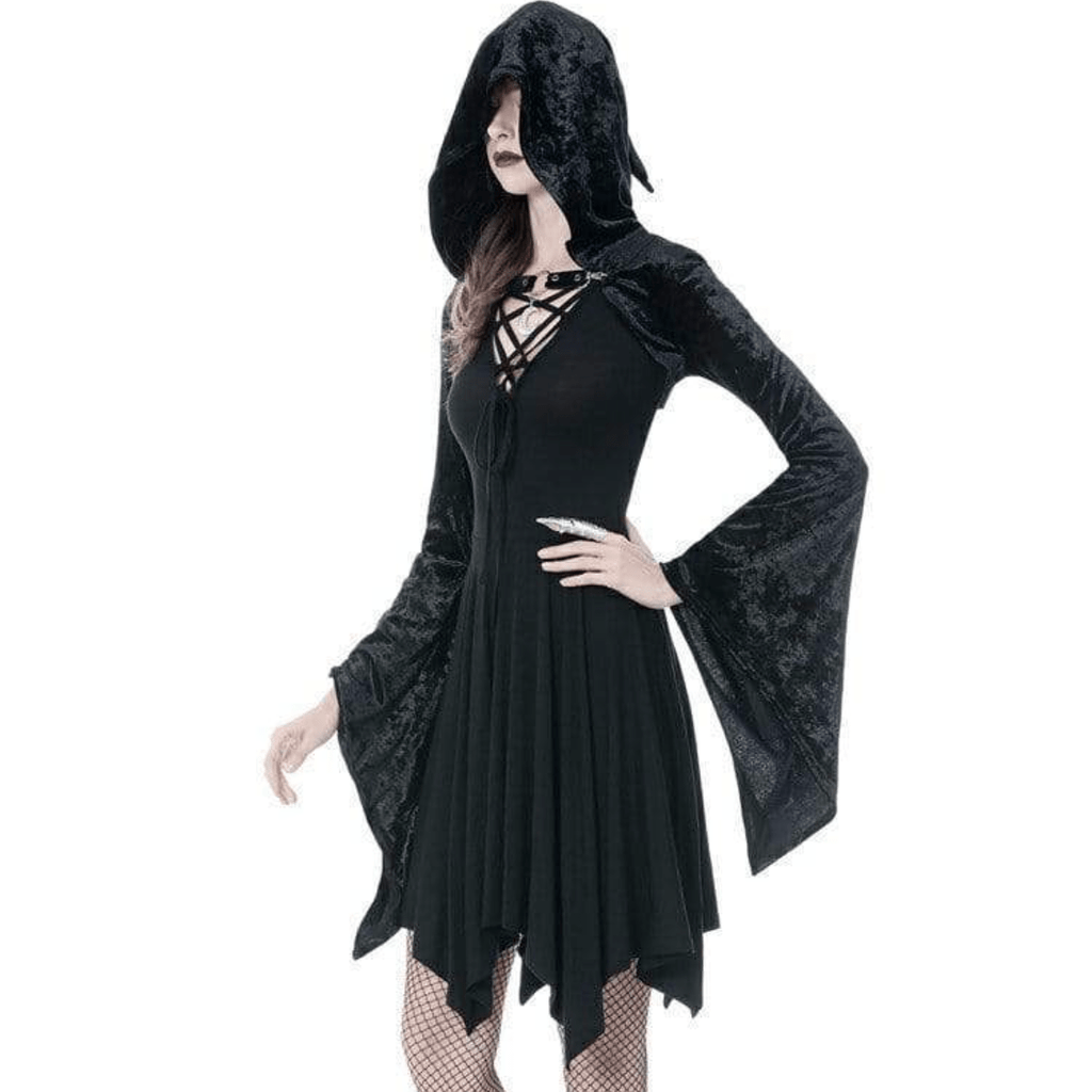 Darkinlove Women's Gothic Shining Velvet Witch Capes With Pointed Cap