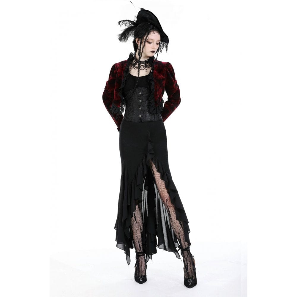 Darkinlove Women's Gothic Side Slit Ruffled Fishtail Skirt
