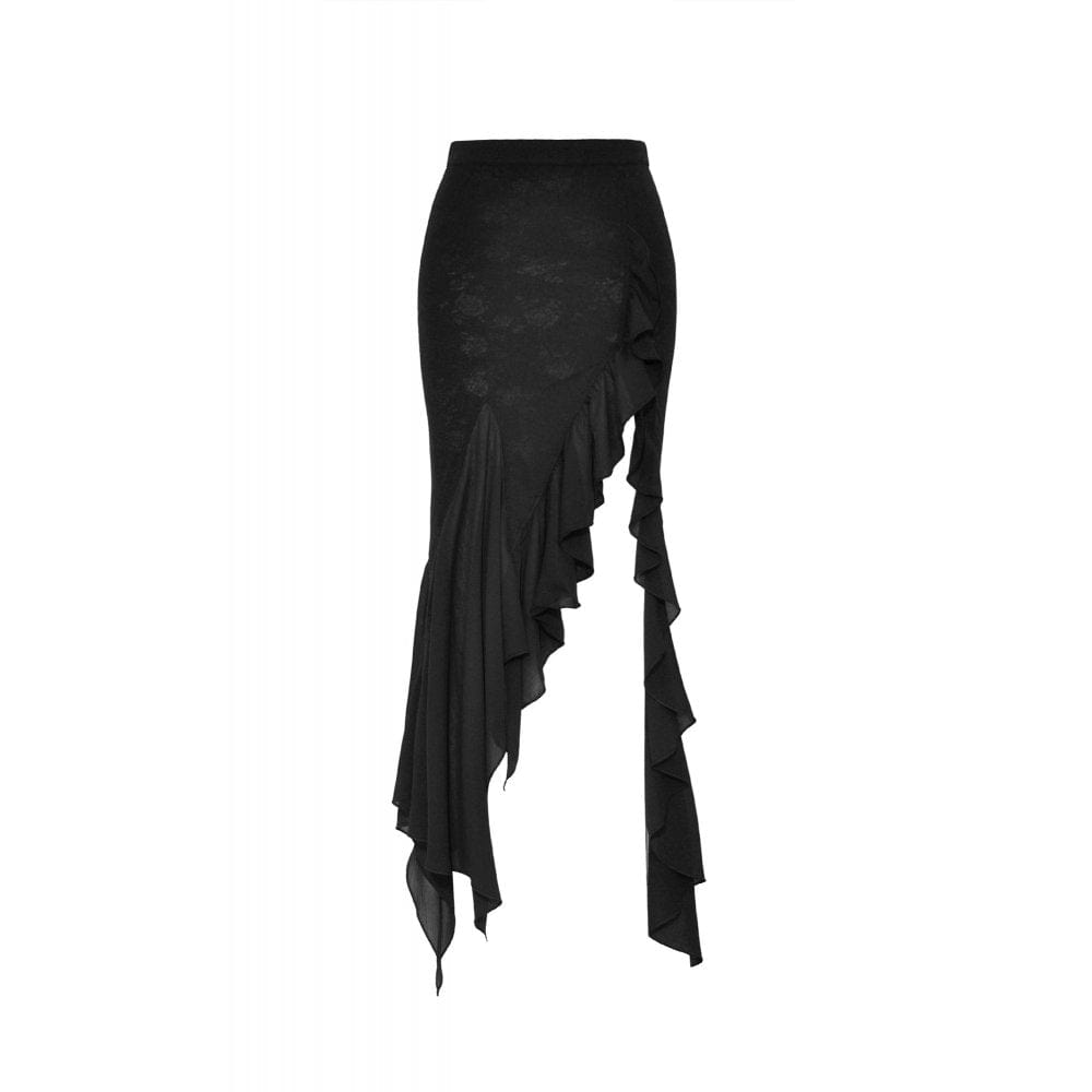 Darkinlove Women's Gothic Side Slit Ruffled Fishtail Skirt