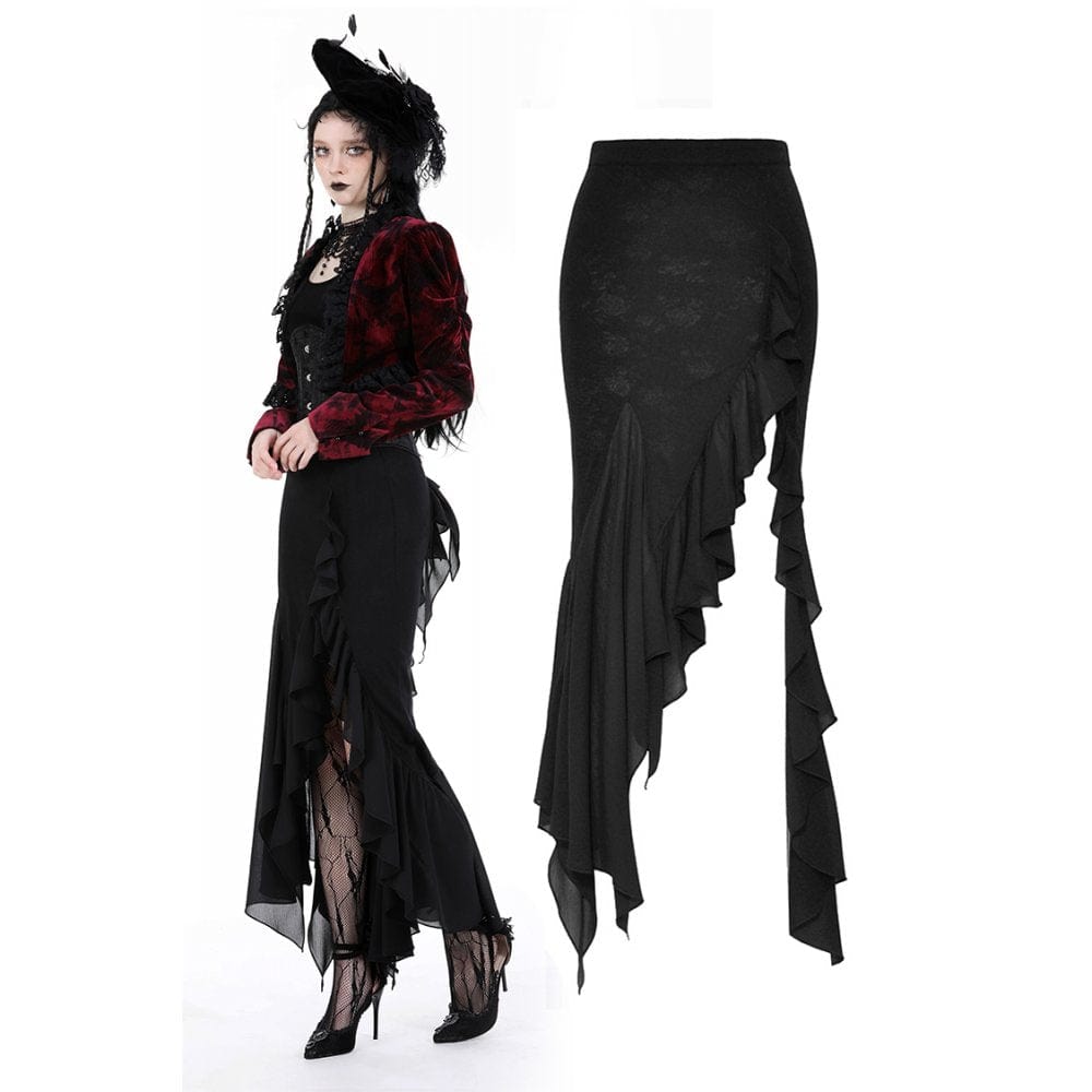 Darkinlove Women's Gothic Side Slit Ruffled Fishtail Skirt