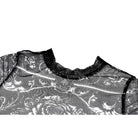 Darkinlove Women's Gothic Skull Floral Printed Mesh Sheer Long Sleeve Top
