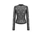 Darkinlove Women's Gothic Skull Floral Printed Mesh Sheer Long Sleeve Top