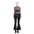 Darkinlove Women's Gothic Skull Floral Printed Mesh Sheer Long Sleeve Top