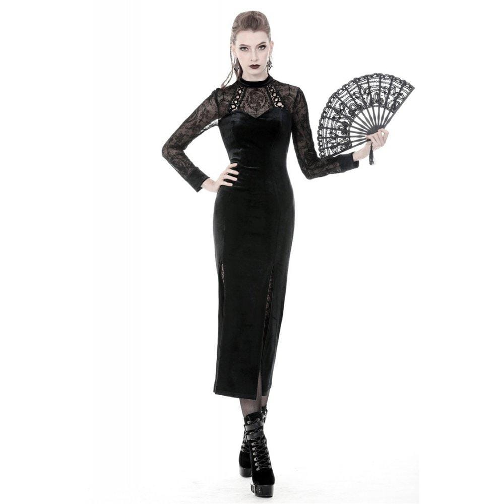 Darkinlove Women's Gothic Slim Velvet Long Party Dresses