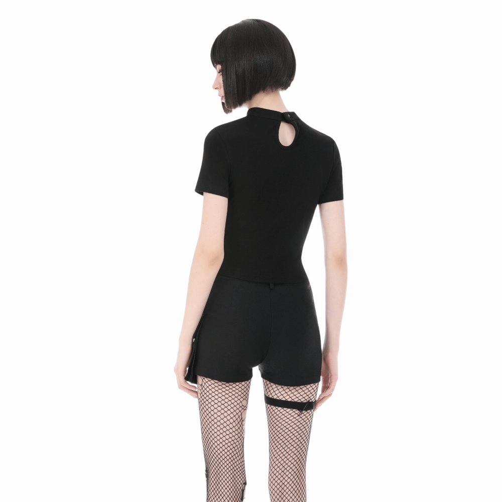 Darkinlove Women's Gothic Spider Cobweb Short Sleeve Top