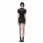 Darkinlove Women's Gothic Spider Cobweb Short Sleeve Top