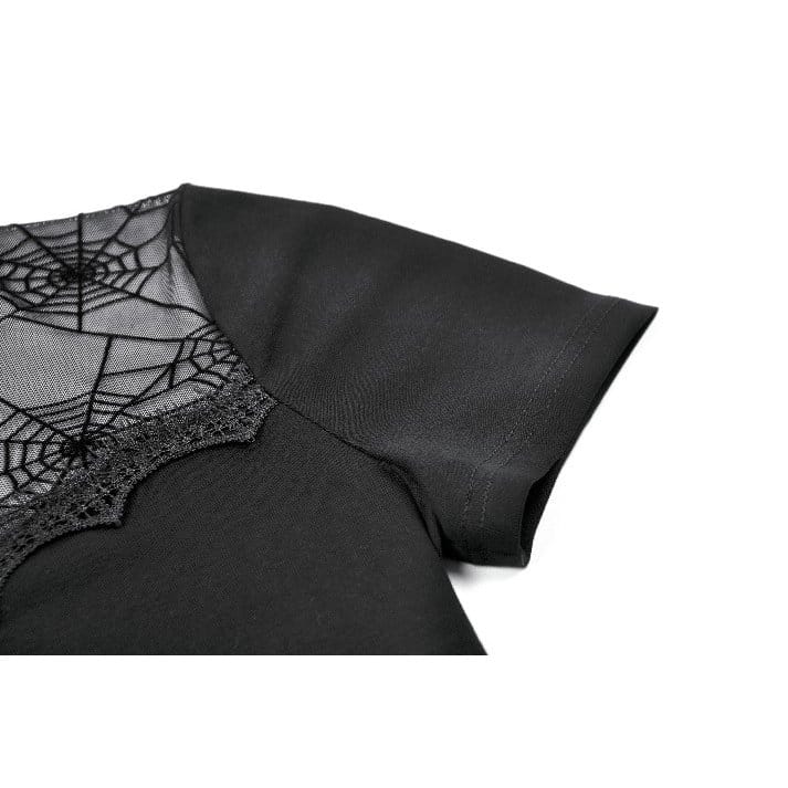 Darkinlove Women's Gothic Spider Cobweb Short Sleeve Top