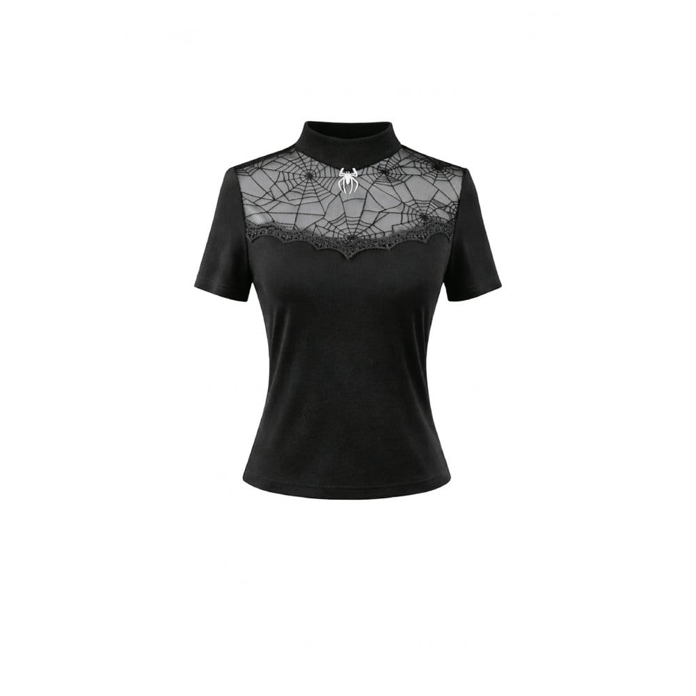 Darkinlove Women's Gothic Spider Cobweb Short Sleeve Top
