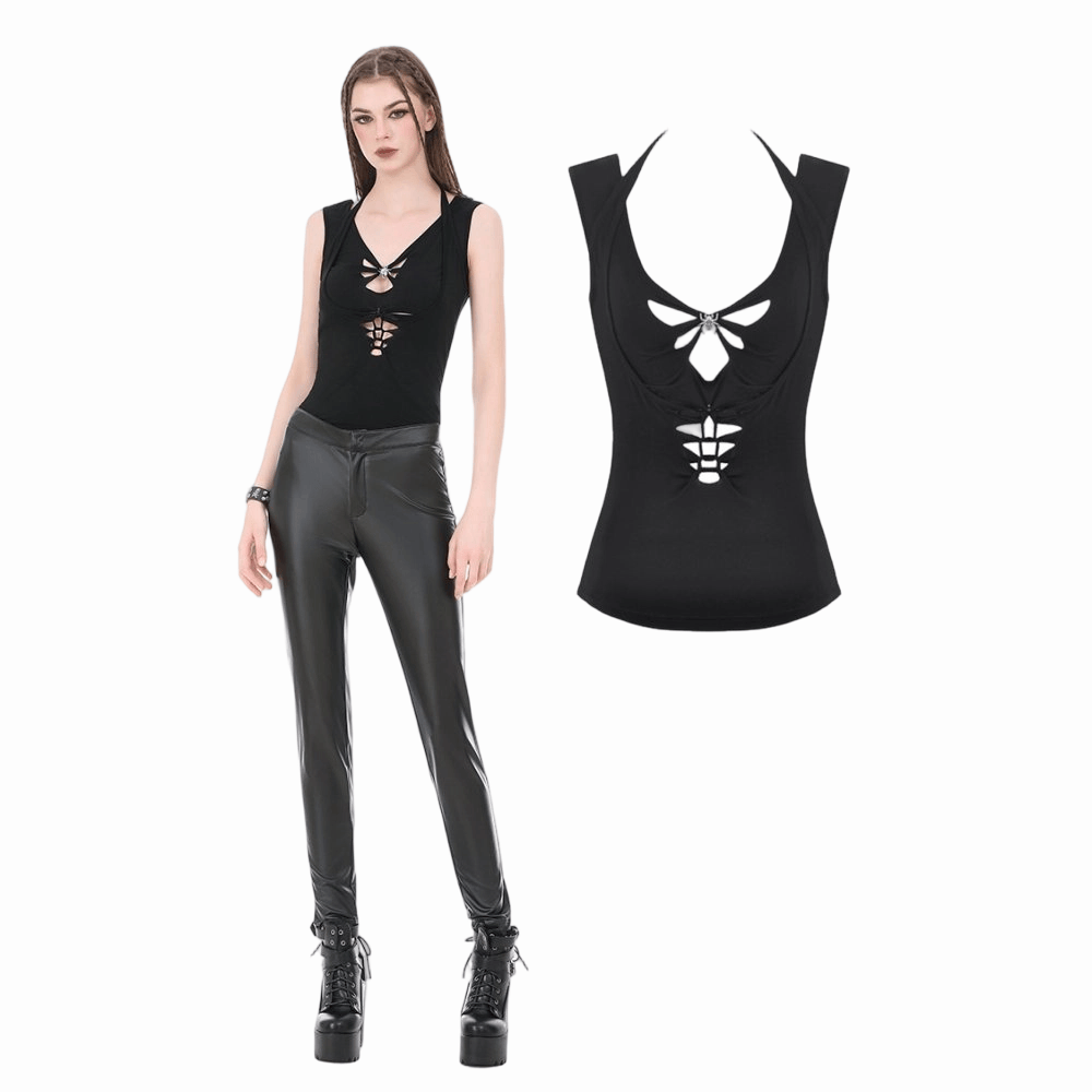 Darkinlove Women's Gothic Spider Cutout Halterneck Tank Top