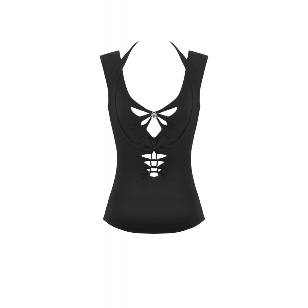 Darkinlove Women's Gothic Spider Cutout Halterneck Tank Top
