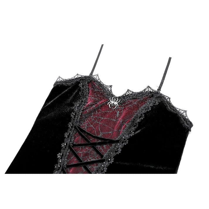 Darkinlove Women's Gothic Spider Decor Lace-up Contrast Color Crop Top