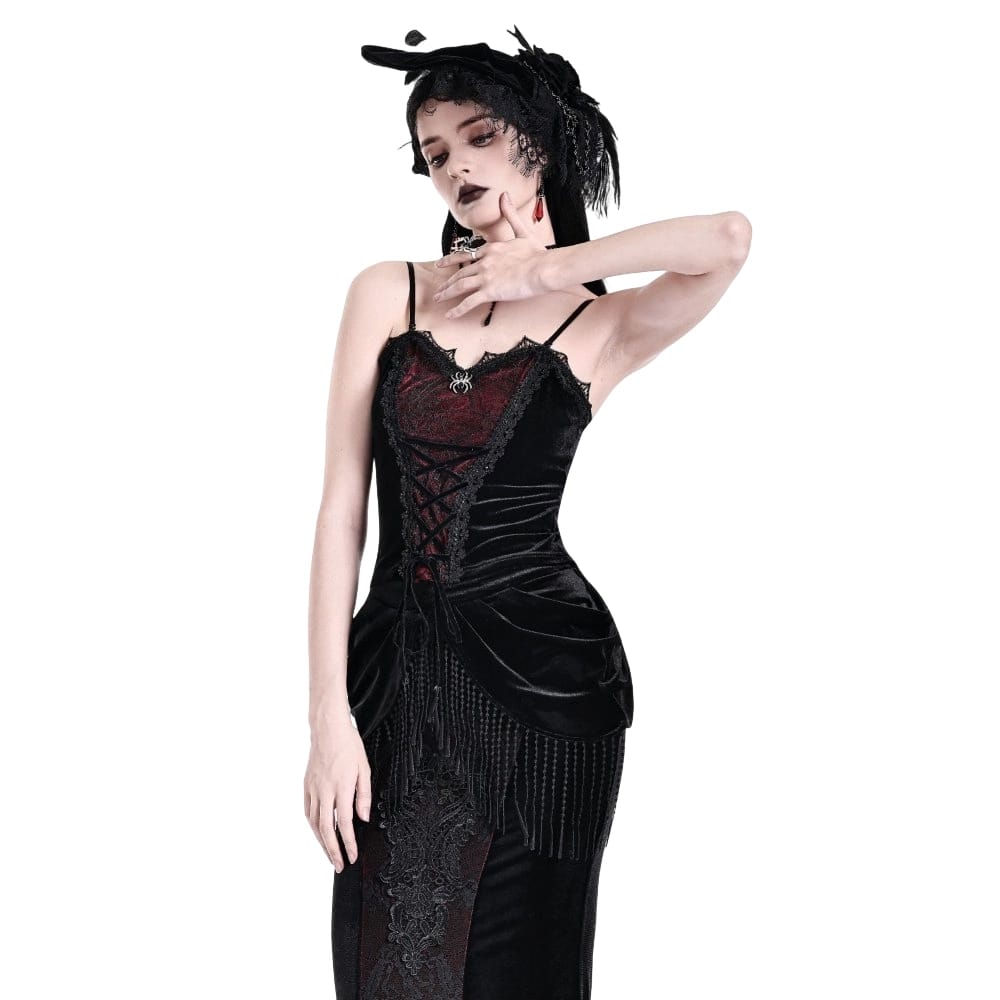 Darkinlove Women's Gothic Spider Decor Lace-up Contrast Color Crop Top