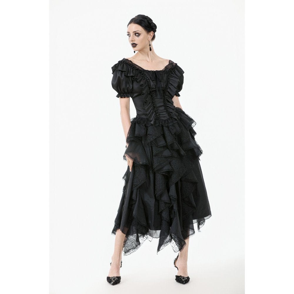 Darkinlove Women's Gothic Square Collar Ruffles Lace Top