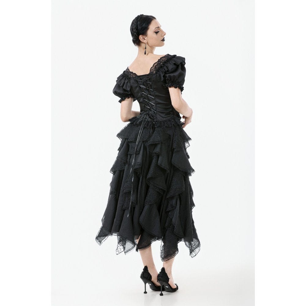 Darkinlove Women's Gothic Square Collar Ruffles Lace Top