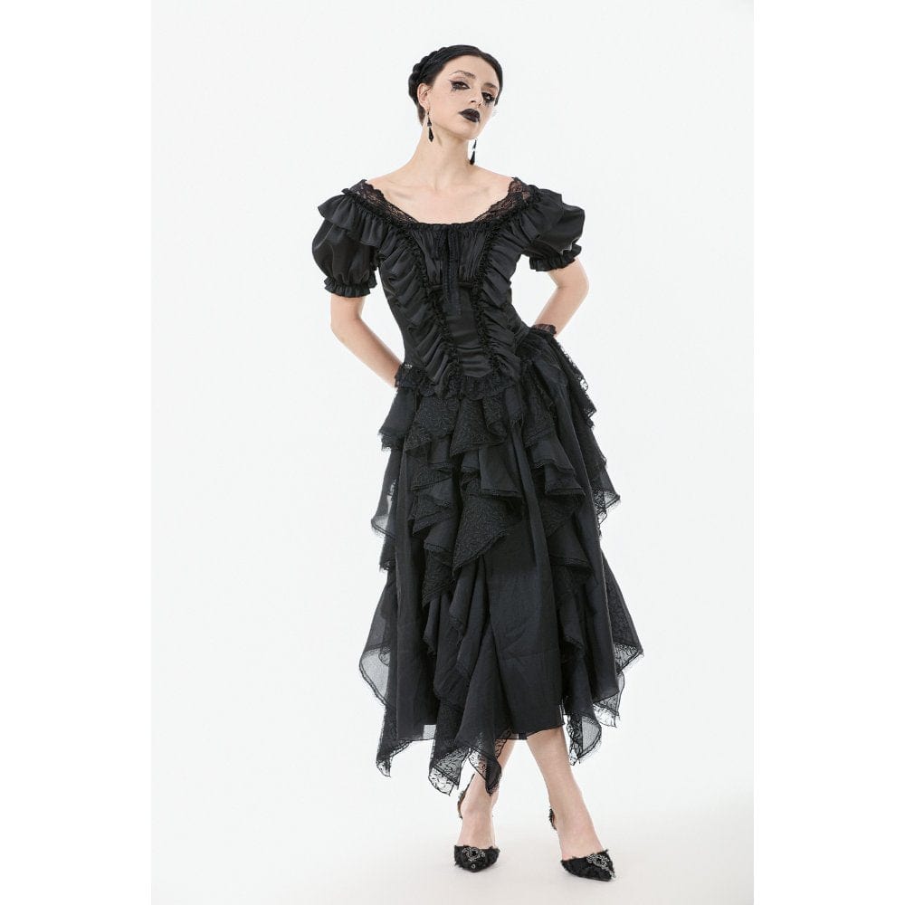 Darkinlove Women's Gothic Square Collar Ruffles Lace Top