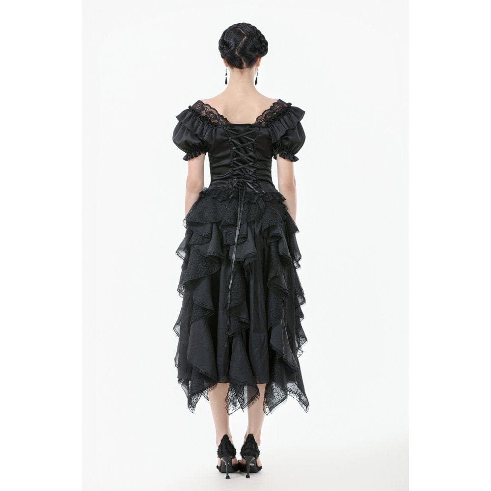 Darkinlove Women's Gothic Square Collar Ruffles Lace Top