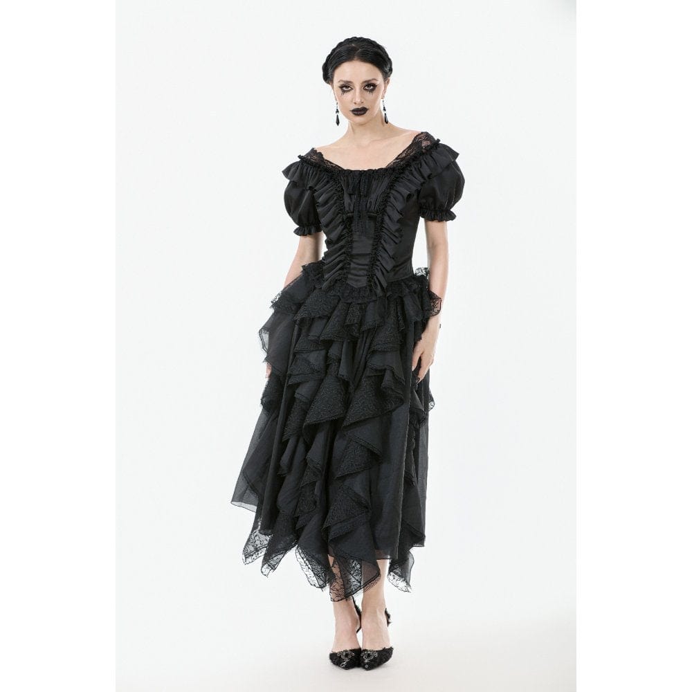 Darkinlove Women's Gothic Square Collar Ruffles Lace Top