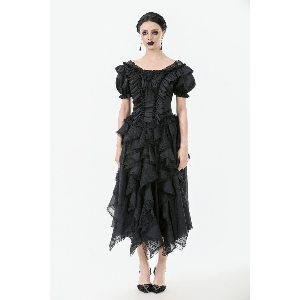 Darkinlove Women's Gothic Square Collar Ruffles Lace Top