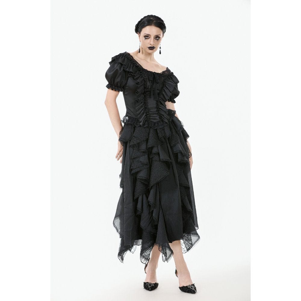 Darkinlove Women's Gothic Square Collar Ruffles Lace Top