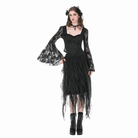 Darkinlove Women's Gothic Square-cut Collar Floral Lace Bell Sleeve Top