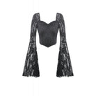Darkinlove Women's Gothic Square-cut Collar Floral Lace Bell Sleeve Top