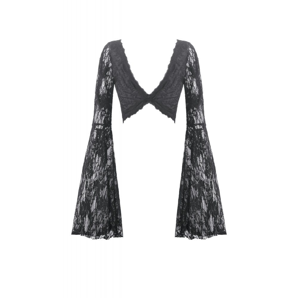 Darkinlove Women's Gothic Square-cut Collar Floral Lace Bell Sleeve Top