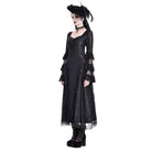 Darkinlove Women's Gothic Square Neck Jacquard Tiered Bell Sleeve Lace Mesh Maxi Dress