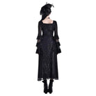 Darkinlove Women's Gothic Square Neck Jacquard Tiered Bell Sleeve Lace Mesh Maxi Dress