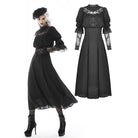 Darkinlove Women's Gothic Stand Collar Lace Splice Maxi Wedding Dress