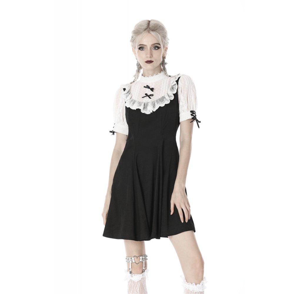 Darkinlove Women's Gothic Stand Collar Lolita Doll Midi Dresses