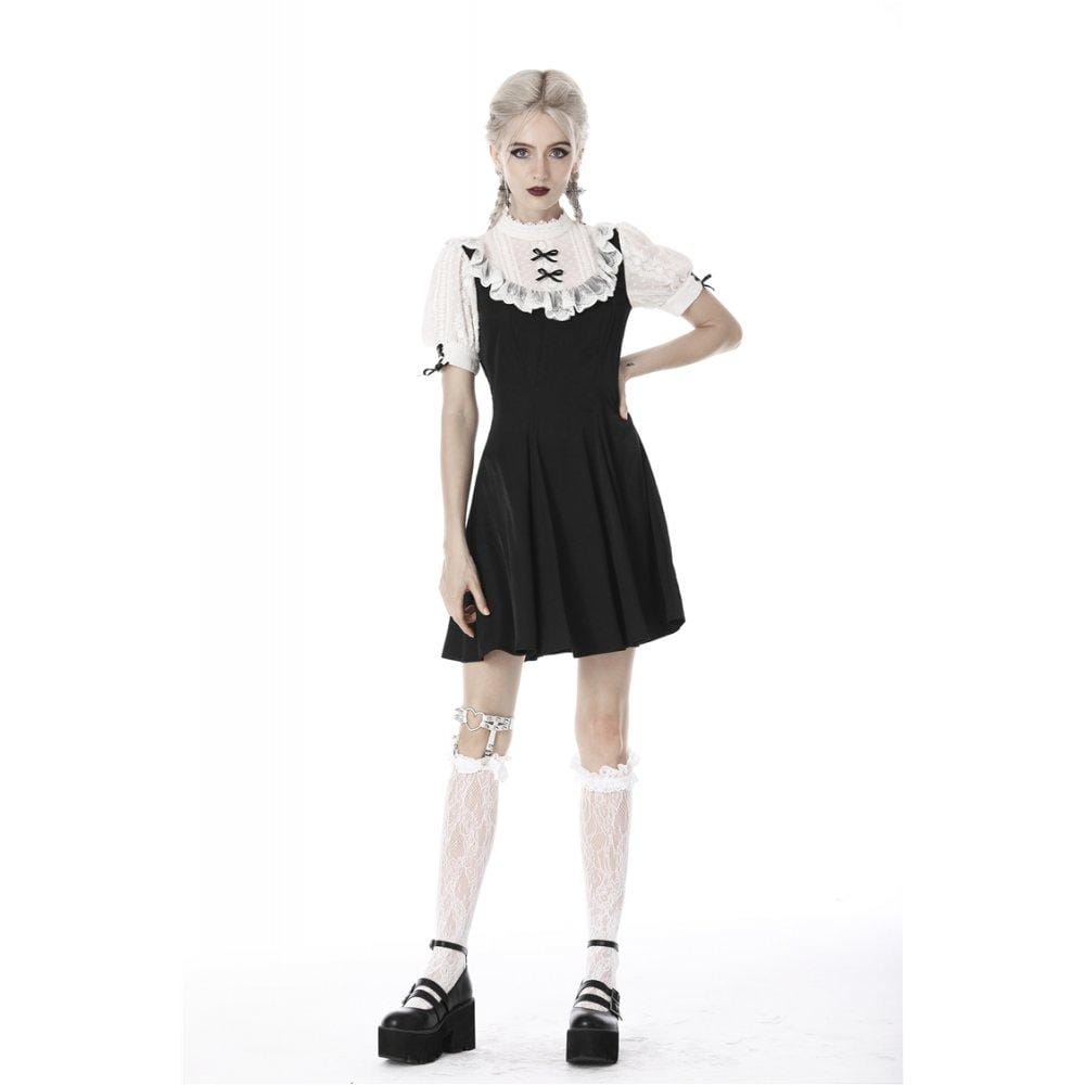 Darkinlove Women's Gothic Stand Collar Lolita Doll Midi Dresses