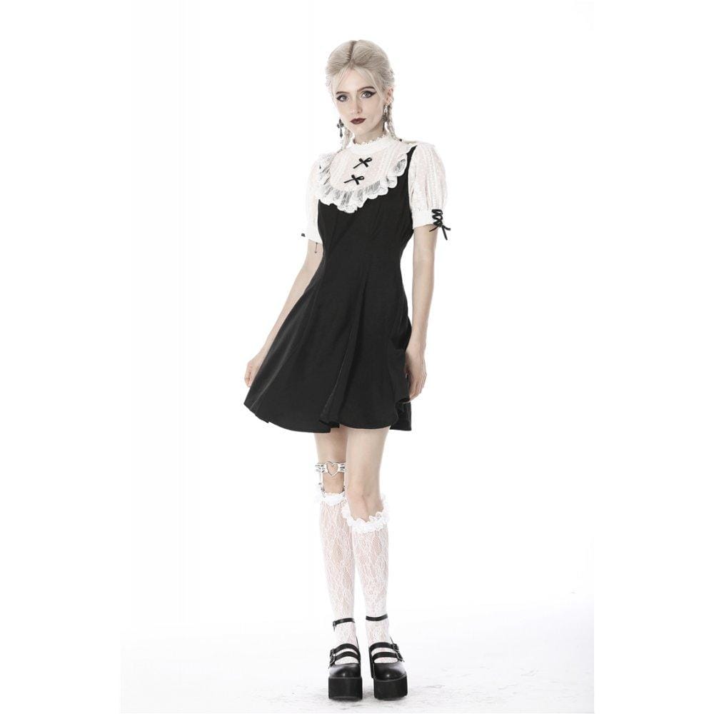 Darkinlove Women's Gothic Stand Collar Lolita Doll Midi Dresses