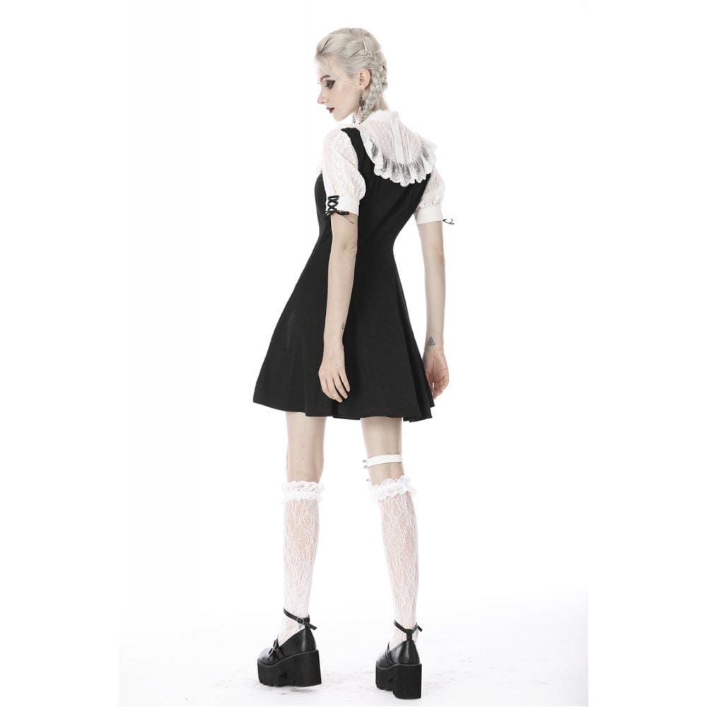 Darkinlove Women's Gothic Stand Collar Lolita Doll Midi Dresses