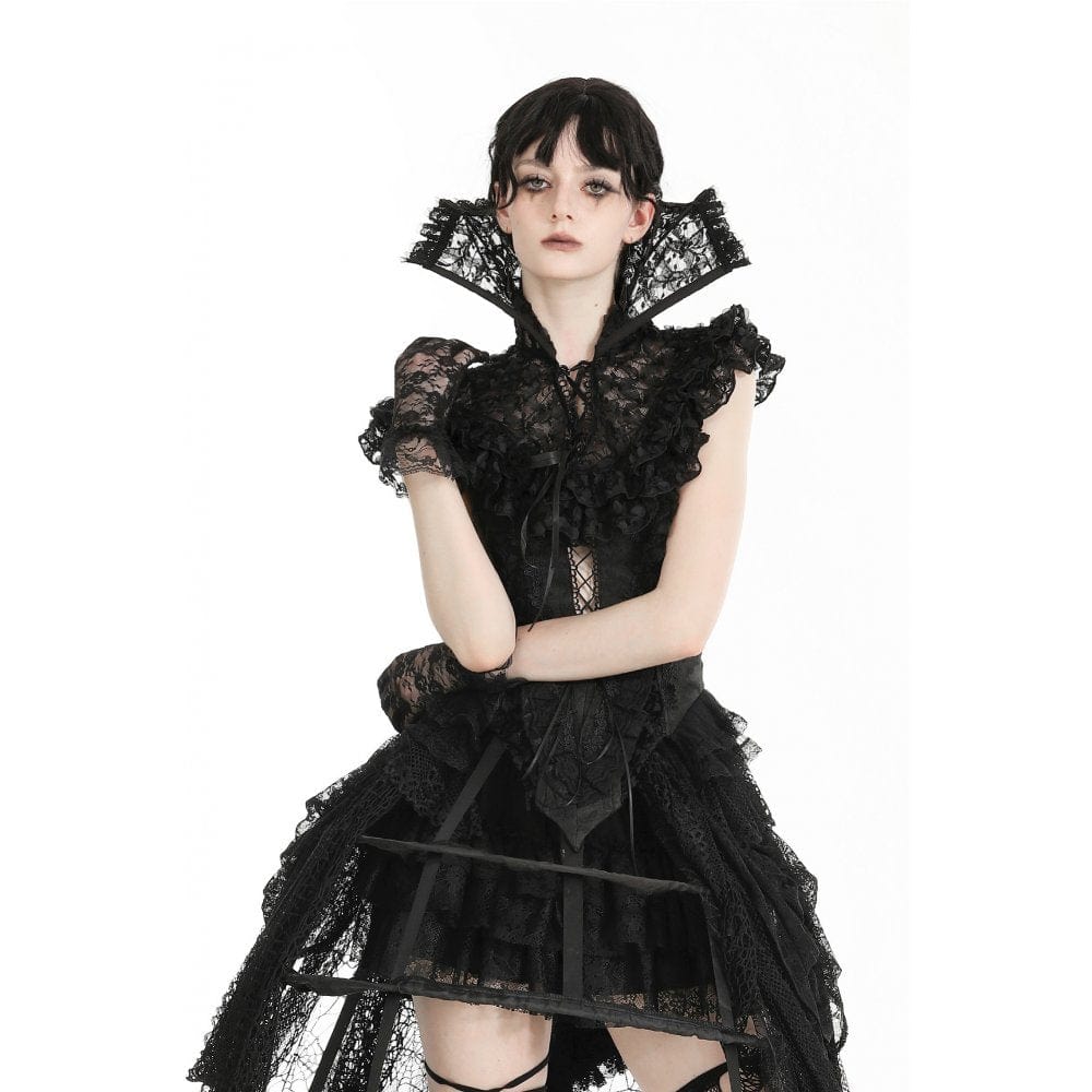 Darkinlove Women's Gothic Stand Collar Ruffled Lace Cape