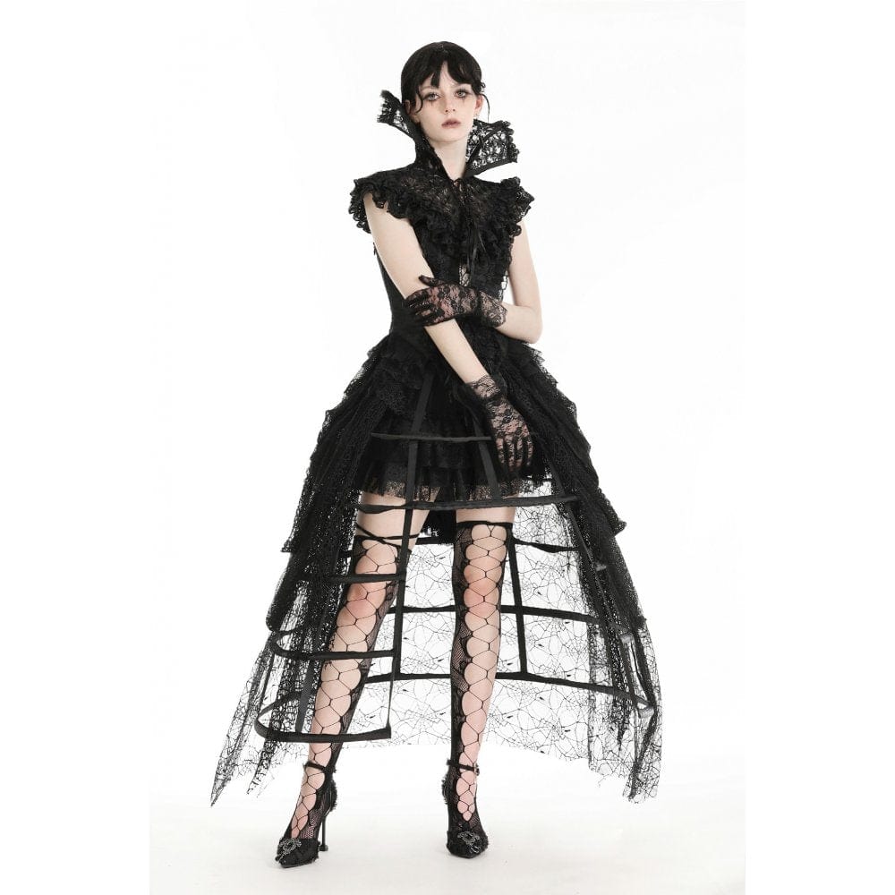 Darkinlove Women's Gothic Stand Collar Ruffled Lace Cape