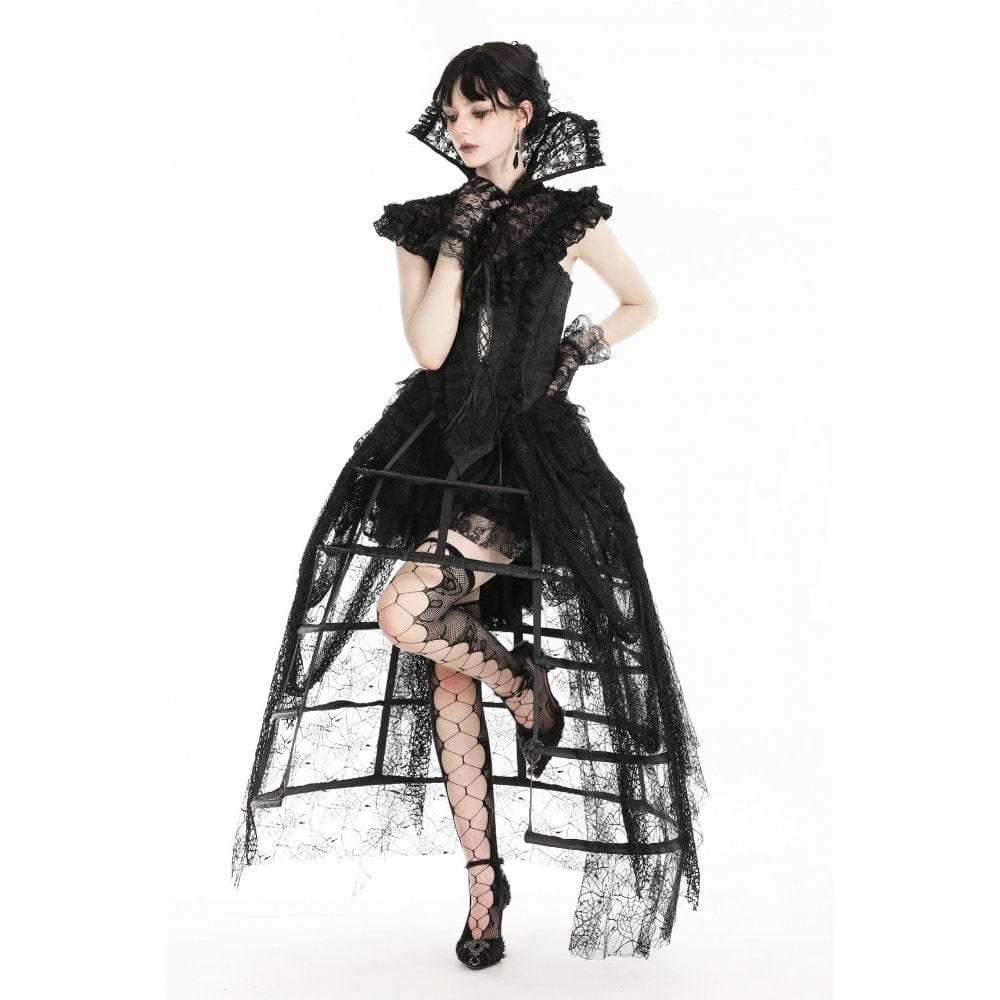 Darkinlove Women's Gothic Stand Collar Ruffled Lace Cape