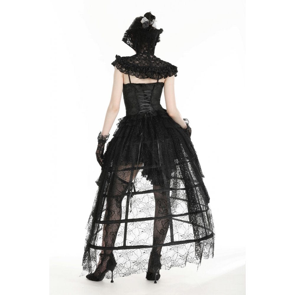 Darkinlove Women's Gothic Stand Collar Ruffled Lace Cape