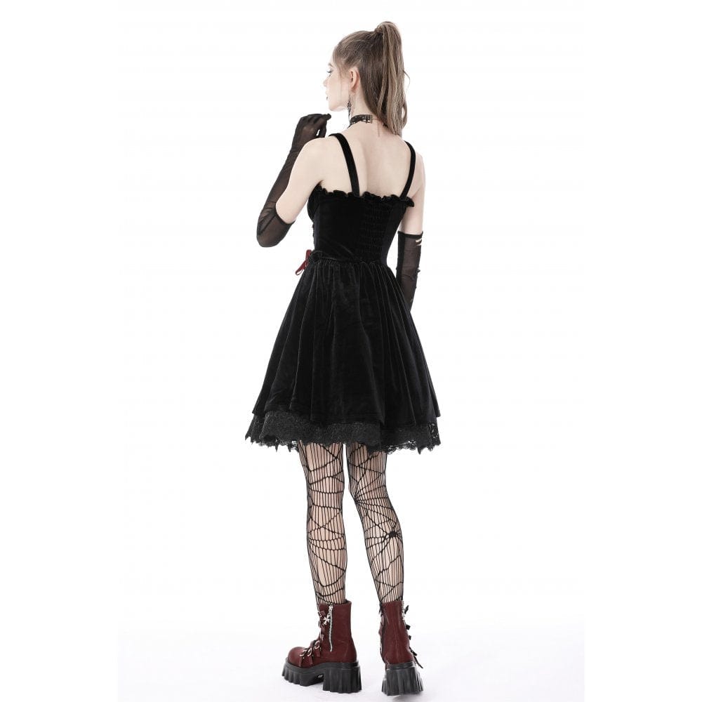 Darkinlove Women's Gothic Strappy Cross Velvet Slip Dress