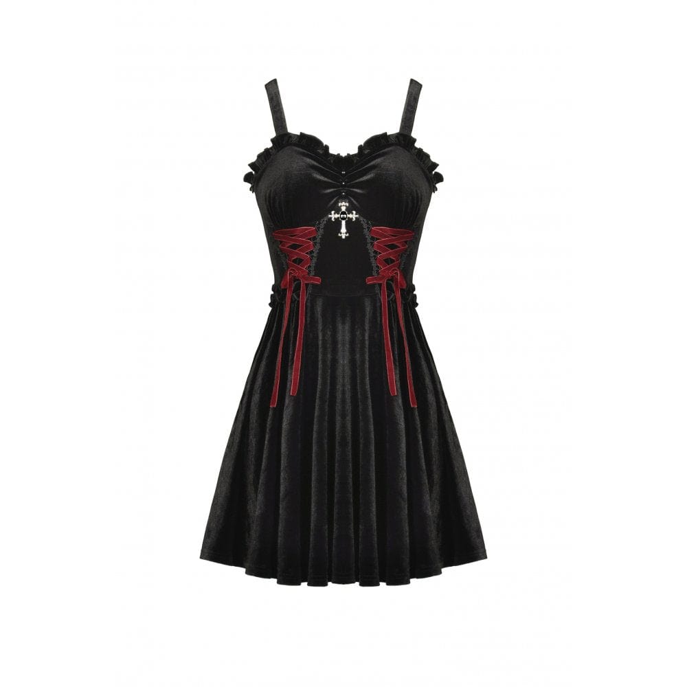 Darkinlove Women's Gothic Strappy Cross Velvet Slip Dress