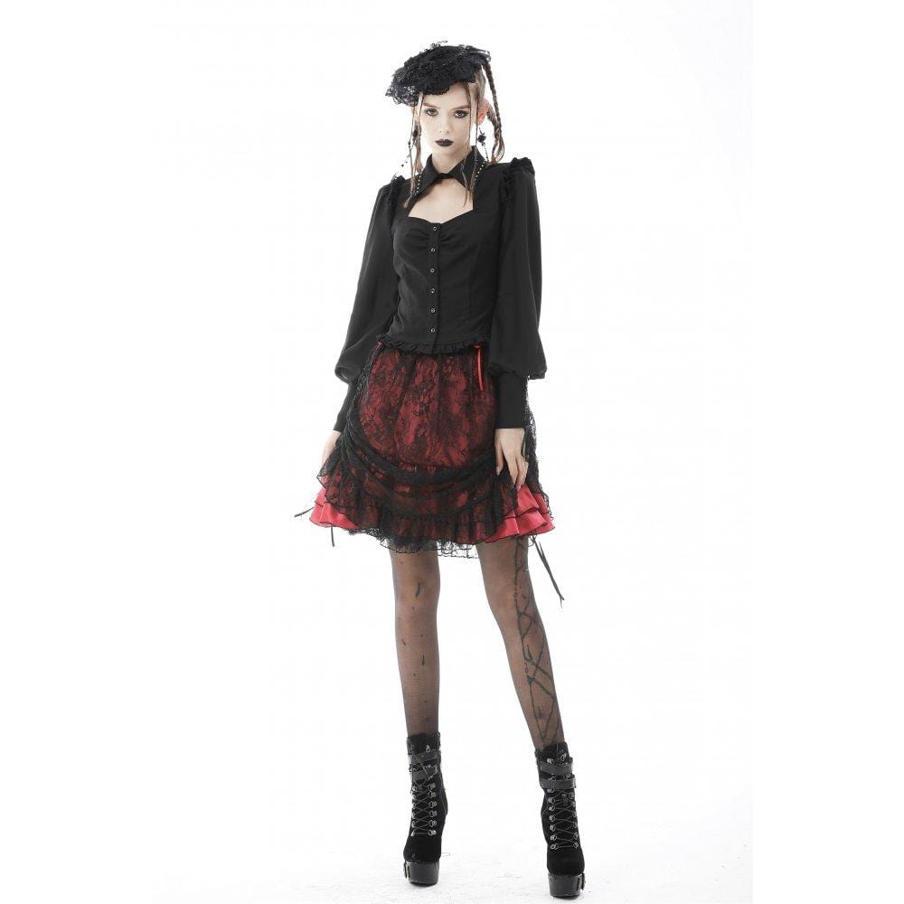 Darkinlove Women's Gothic Strappy Lace Splice Mini Skirt