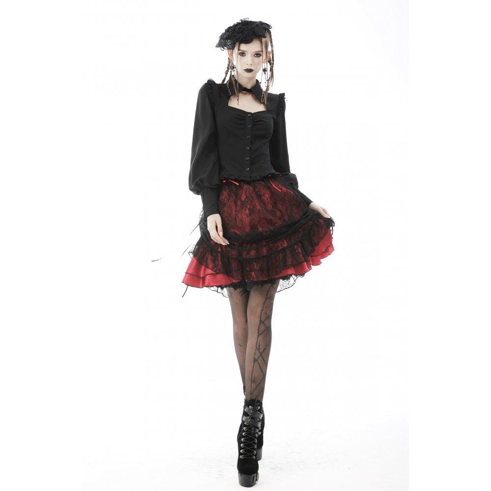 Darkinlove Women's Gothic Strappy Lace Splice Mini Skirt