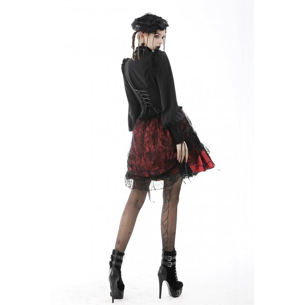 Darkinlove Women's Gothic Strappy Lace Splice Mini Skirt