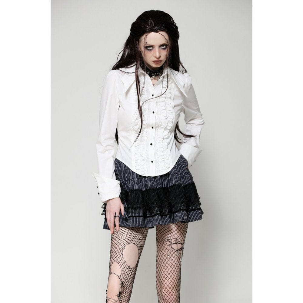 Darkinlove Women's Gothic Striped Lace Splice Skirt