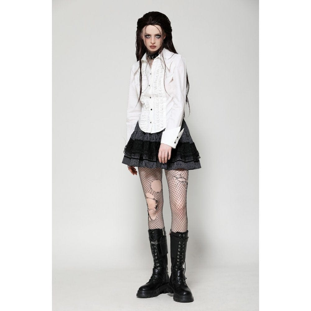 Darkinlove Women's Gothic Striped Lace Splice Skirt