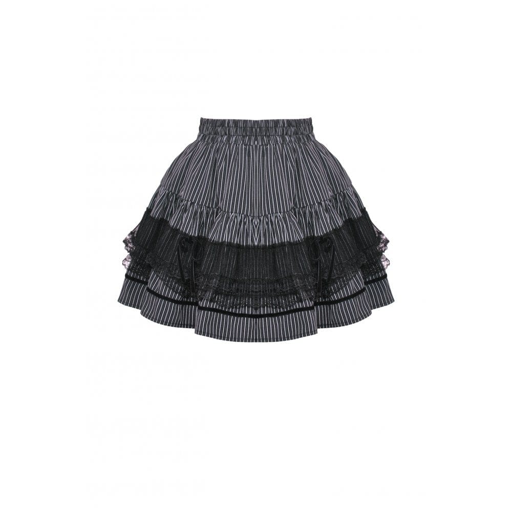 Darkinlove Women's Gothic Striped Lace Splice Skirt