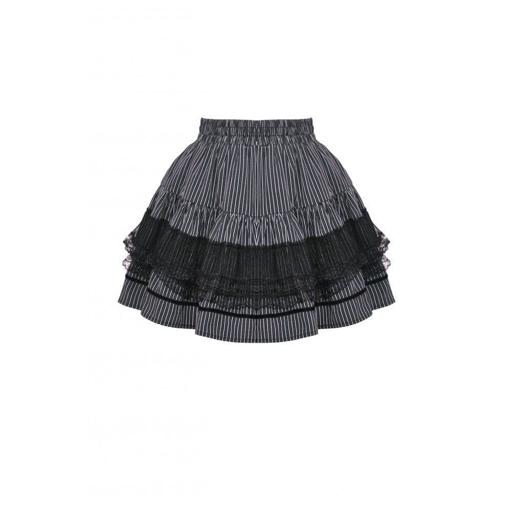 Darkinlove Women's Gothic Striped Lace Splice Skirt